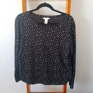 H&M Black long sleeve tee with cream stars Size S